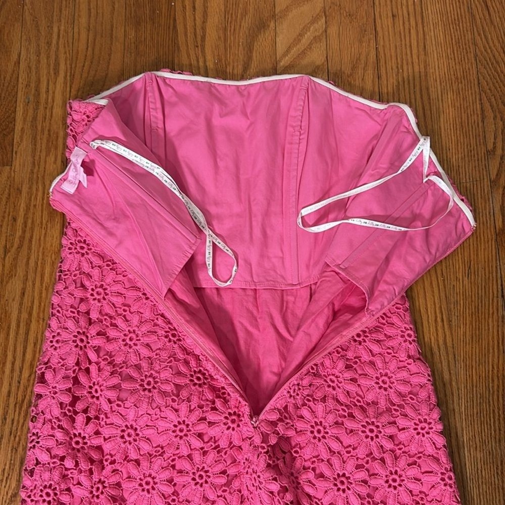 Lilly Pulitzer Bowen Pink Floral Eyelet Lace Strapless Empire Waist Dress Size 0 - Picture 4 of 8